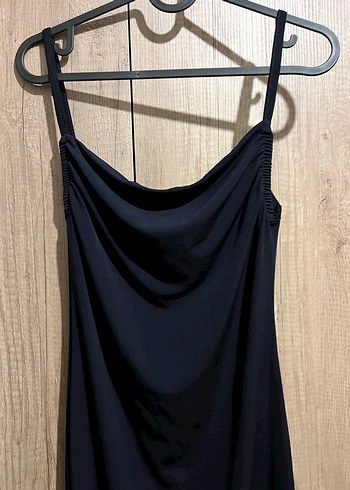 Lacivert Drapeli Uzun Askılı Elbise - Görsel 2