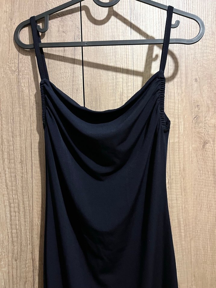 Lacivert Drapeli Uzun Askılı Elbise - Görsel 2