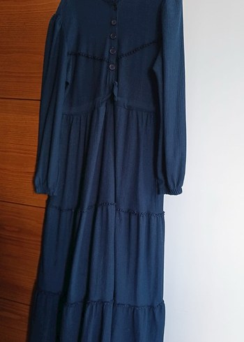 Uzun Kollu Koyu Mavi  Elbise - Görsel 3