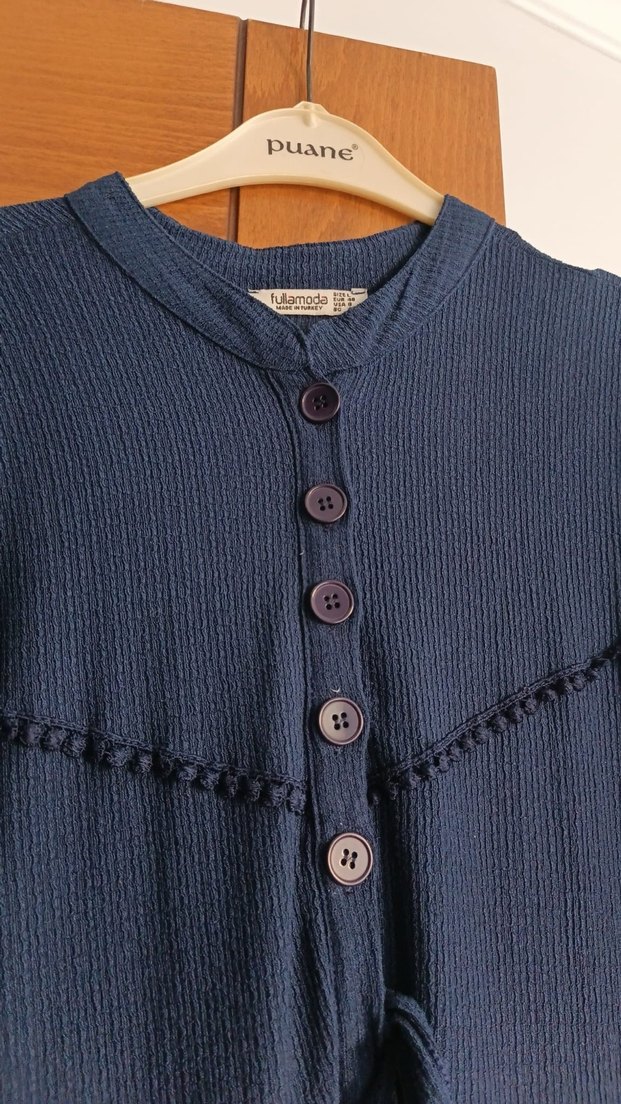 Uzun Kollu Koyu Mavi  Elbise - Görsel 2