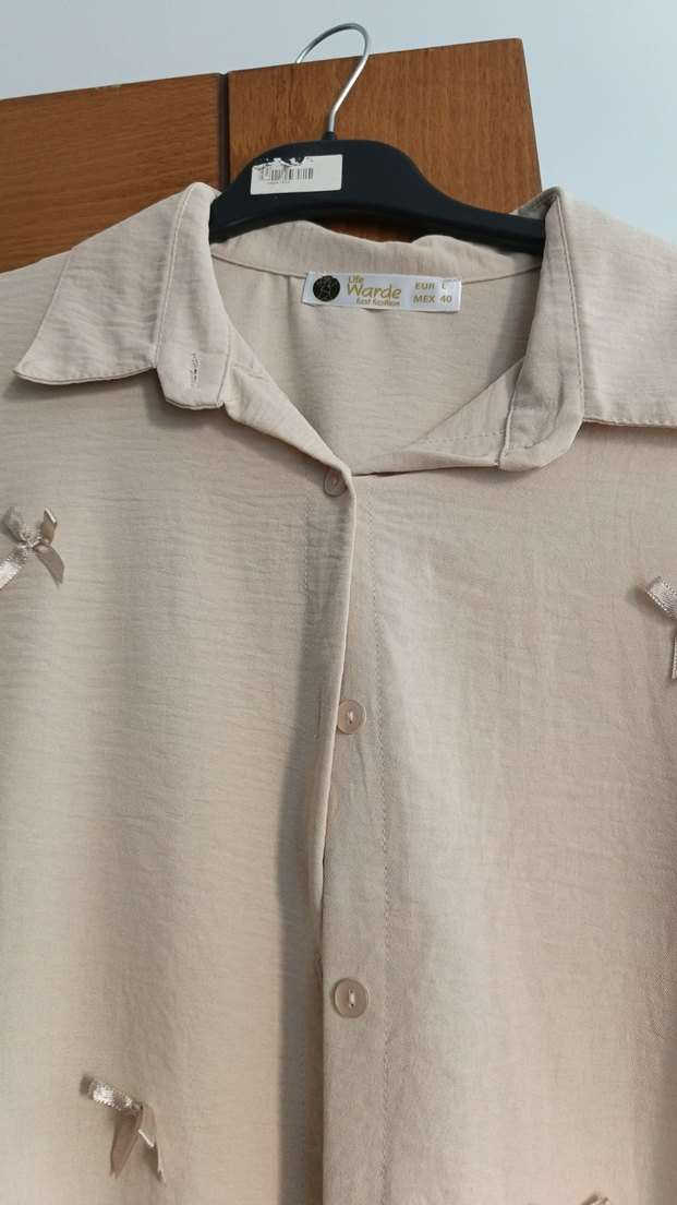 Bej Uzun Kollu ayrobin  Gömlek - Görsel 2