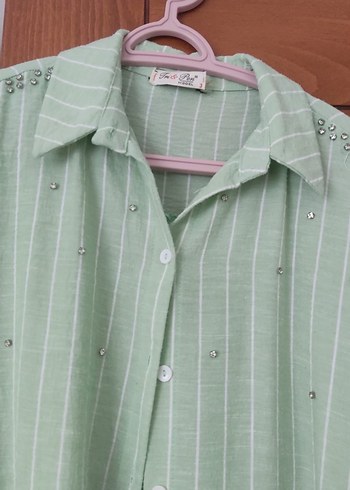 Uzun Kollu Yeşil tunık gömlek - Görsel 2