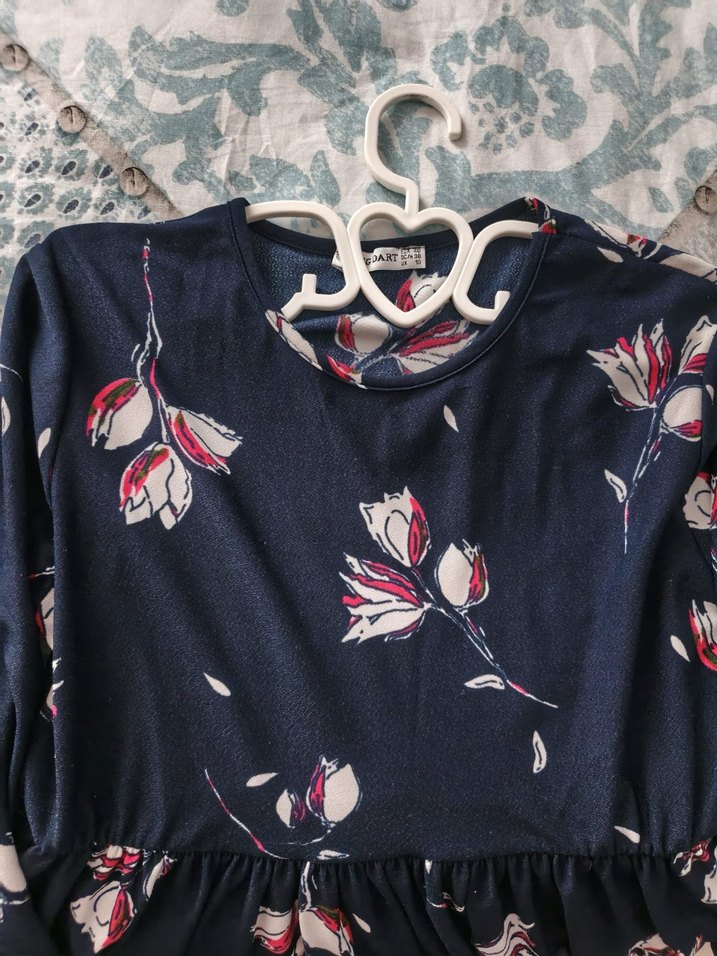 Uzun Kollu Pileli Lacivert Elbise - Görsel 2