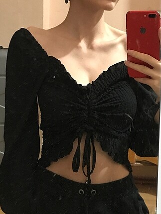 Balon kol bağlamalı crop