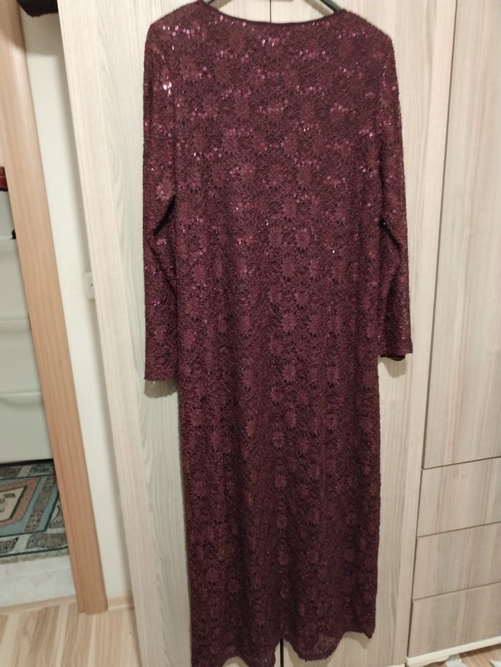 Dantel Detaylı tesettür Uzun Kollu Uzun Elbise abiye - Görsel 4