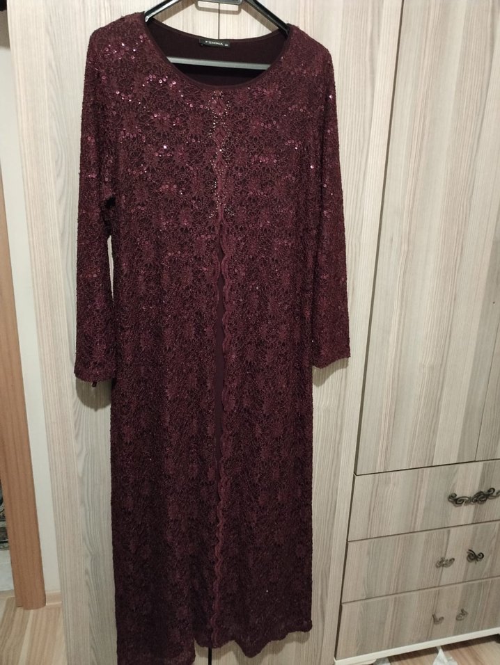 Dantel Detaylı tesettür Uzun Kollu Uzun Elbise abiye - Görsel 5