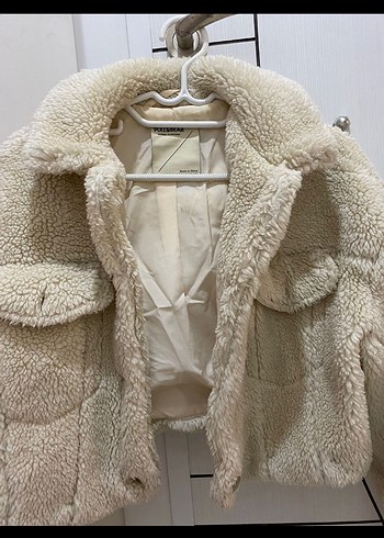 Bej Midi Boy Kürklü Kadın Ceket Pull Bear - Görsel 3