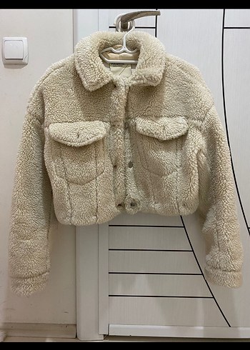 Bej Midi Boy Kürklü Kadın Ceket Pull Bear