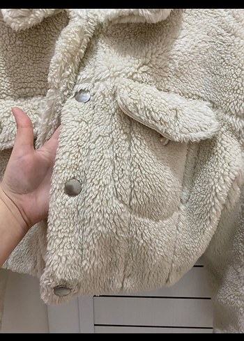 Pull and Bear Bej Midi Boy Kürklü Kadın Ceket Pull Bear