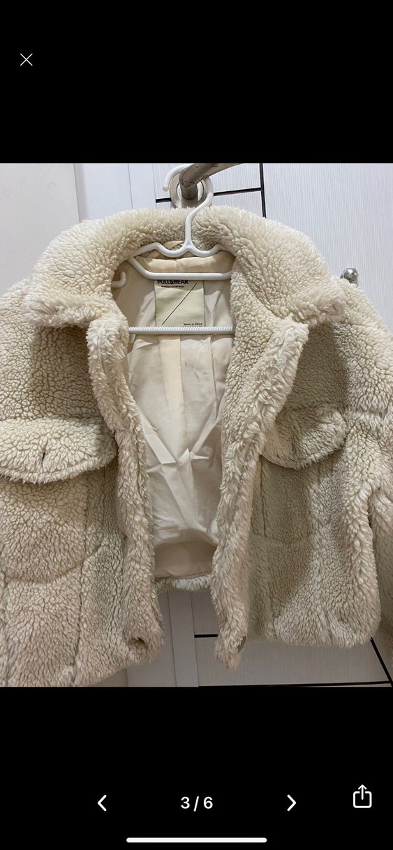 Bej Midi Boy Kürklü Kadın Ceket Pull Bear - Görsel 3