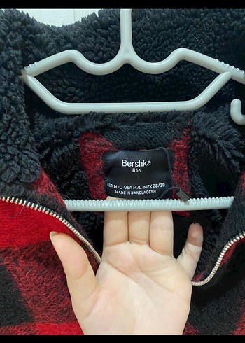 l Beden Kırmızı Siyah Ekose Kadın Peluş Ceket Bershka