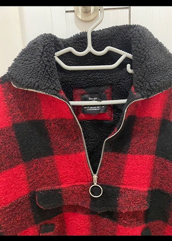 Kırmızı Siyah Ekose Kadın Peluş Ceket Bershka - Görsel 3