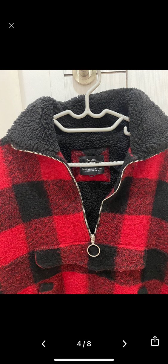 Kırmızı Siyah Ekose Kadın Peluş Ceket Bershka - Görsel 3