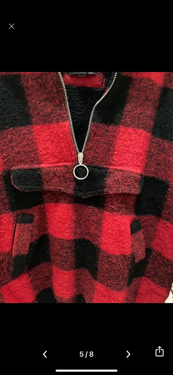 Kırmızı Siyah Ekose Kadın Peluş Ceket Bershka - Görsel 4