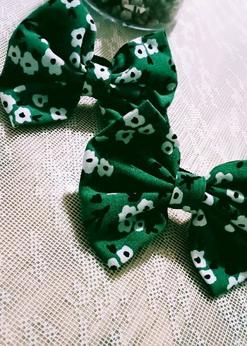 2li yeşil Çiçekli Fiyonk Saç Tokası Seti - Görsel 2