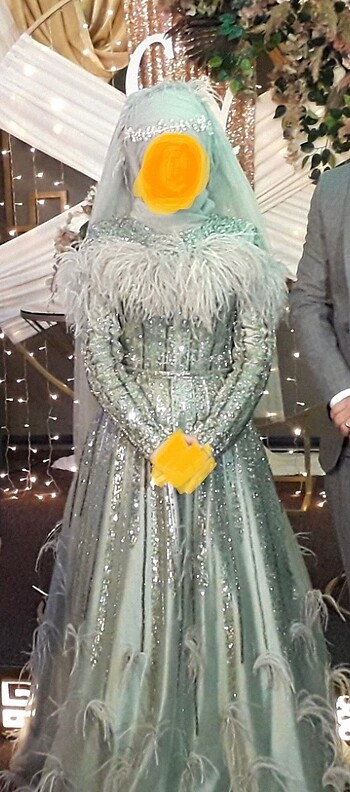 38 Beden turkuaz Renk Tesettür abiye nişanlık elbise