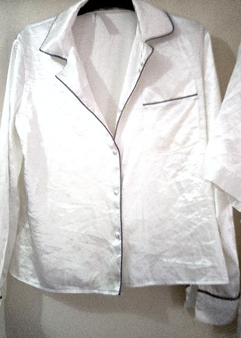 Parlak Beyaz Kadın Midi Boy Uzun Kollu Sabahlık - Görsel 2