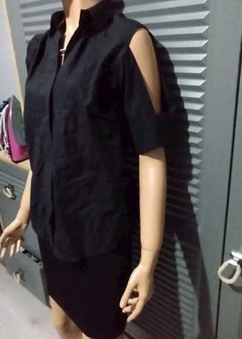 Siyah Mini Ofis Elbisesi, Kısa Kollu, Yaka Detaylı - Görsel 2