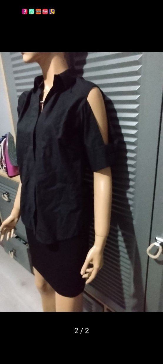 Siyah Mini Ofis Elbisesi, Kısa Kollu, Yaka Detaylı - Görsel 2