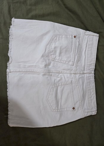 Düğmeli Beyaz mini Kadın Kot Şort Etek - Görsel 2