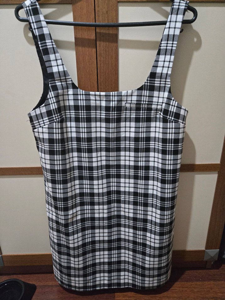 Siyah Beyaz Kareli Mini Elbise - Görsel 2