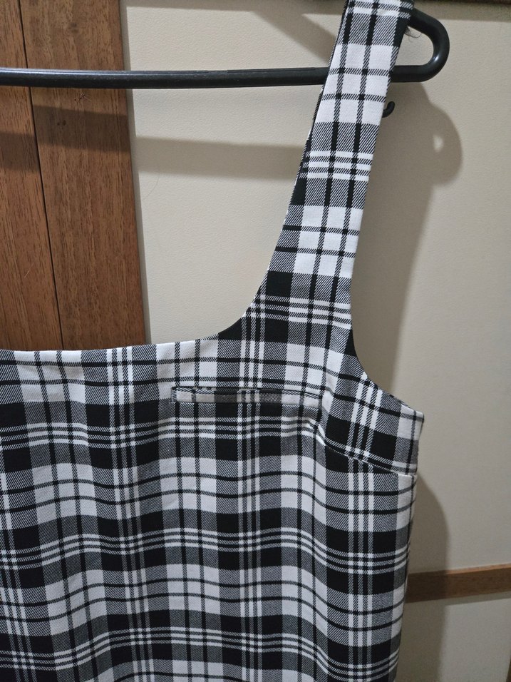 Siyah Beyaz Kareli Mini Elbise - Görsel 4