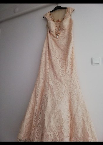 Bej Dantelli Uzun Abiye Elbise - Görsel 9