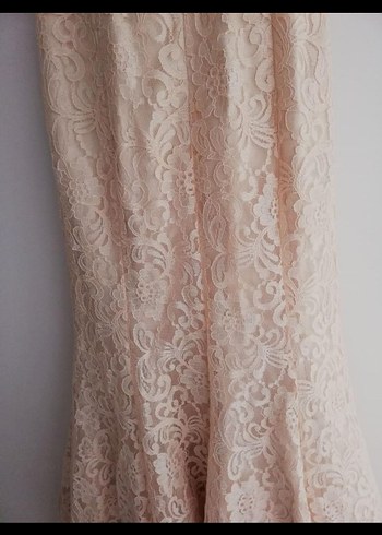 Bej Dantelli Uzun Abiye Elbise - Görsel 7