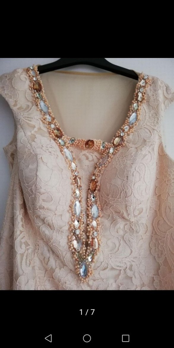 Bej Dantelli Uzun Abiye Elbise - Görsel 4