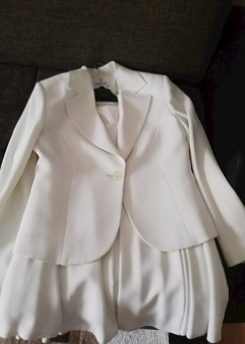 Düğmeli Beyaz Mini Kadın Takım Elbise - Görsel 3