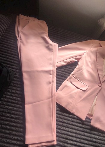 s Beden pembe Renk Pembe Düğmeli Kadın Blazer Takım