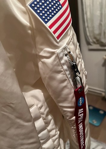 Beyaz NASA Baskılı Fermuarlı alpha mont ceket - Görsel 5