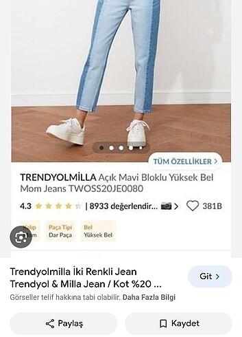 38 Beden Trendyol Milla renk bloklu Jean