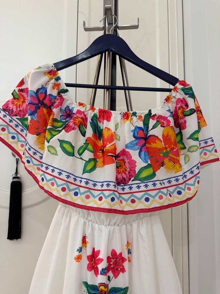 Çiçek İşlemeli Uzun Bohem Elbise - Görsel 2