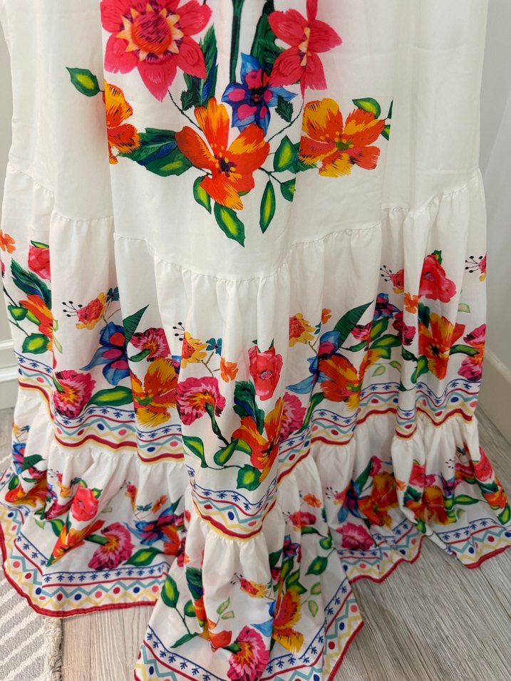 Çiçek İşlemeli Uzun Bohem Elbise - Görsel 3