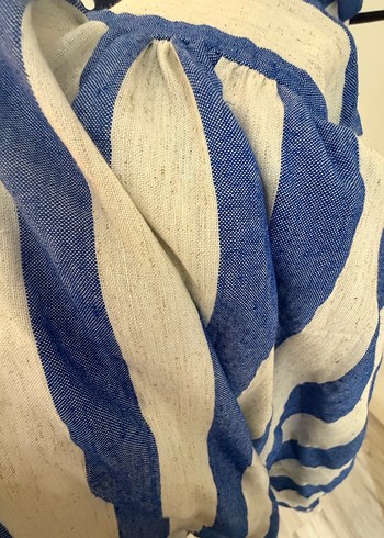 Mavi Çizgili Uzun Keten Elbise - Görsel 5