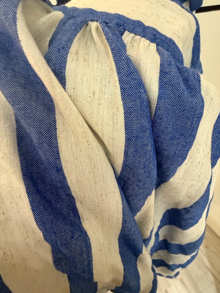 Mavi Çizgili Uzun Keten Elbise - Görsel 5