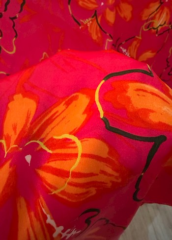 Pembe Çiçek Desenli Rahat Bohem Kumaş Pantolon - Görsel 4