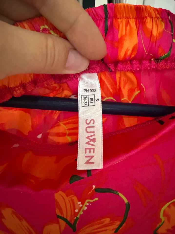 Pembe Çiçek Desenli Rahat Bohem Kumaş Pantolon - Görsel 2