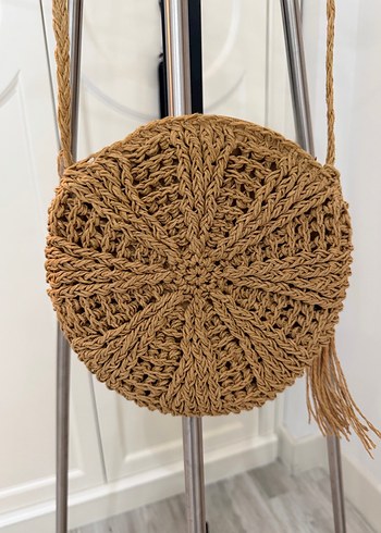 Bej Bohem Püsküllü Örgü Plaj Çantası - Görsel 2