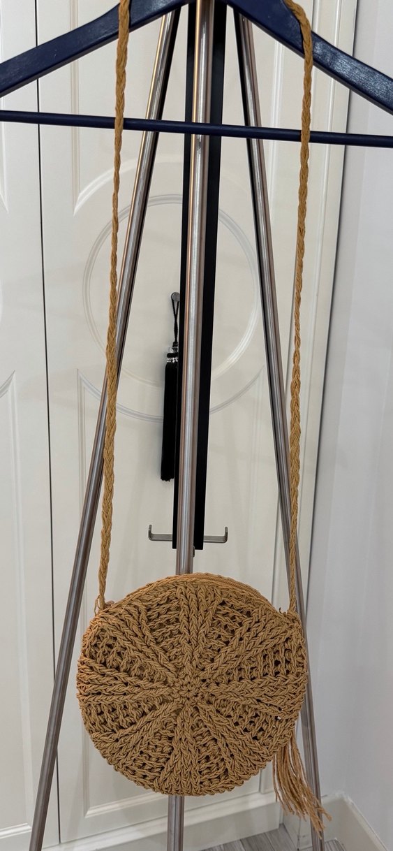 Bej Bohem Püsküllü Örgü Plaj Çantası - Görsel 3