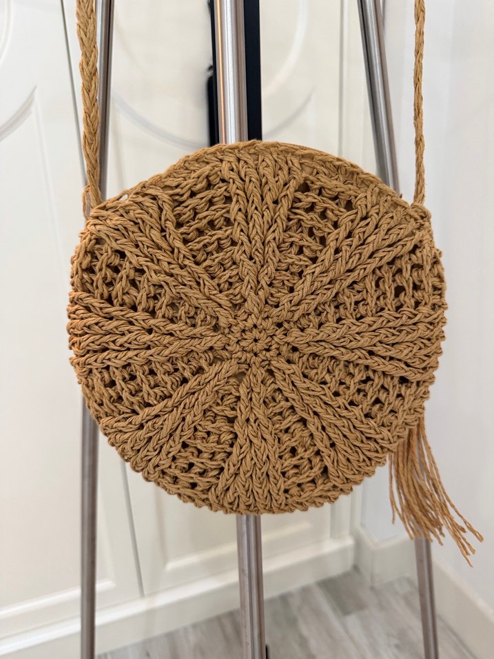 Bej Bohem Püsküllü Örgü Plaj Çantası - Görsel 2