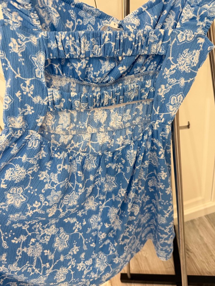 Mavi Straplez Midi Bohem Elbise - Görsel 3