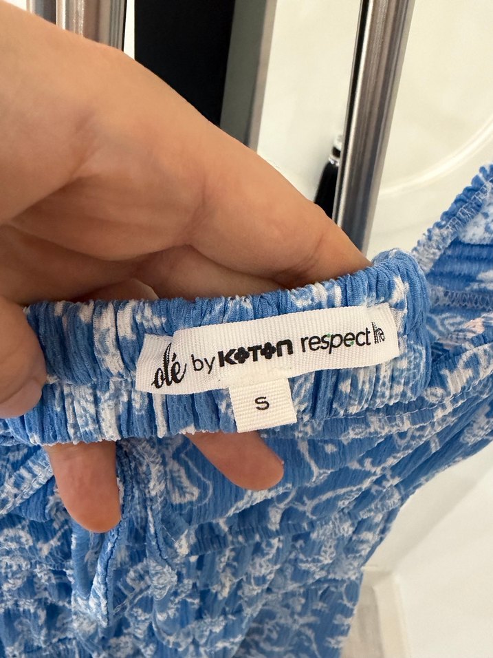 Mavi Straplez Midi Bohem Elbise - Görsel 4