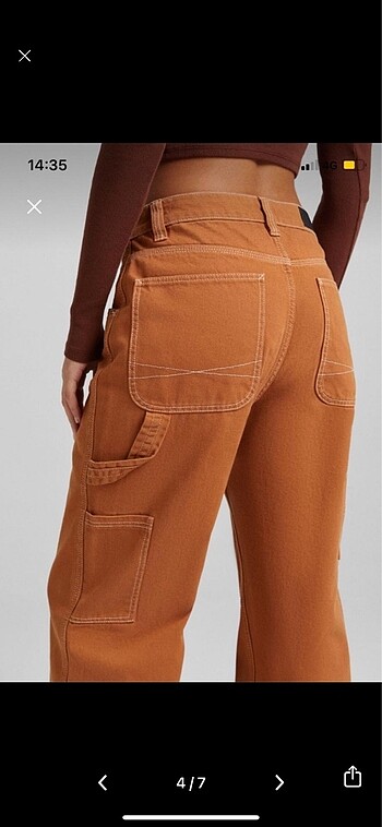xl Beden turuncu Renk BERSHKA FiTILLI KUMAS CARPENTER PANTOLON