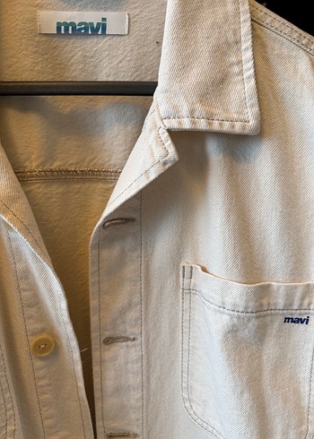 Mavi Beyaz Keten Midi Ceket - Görsel 2