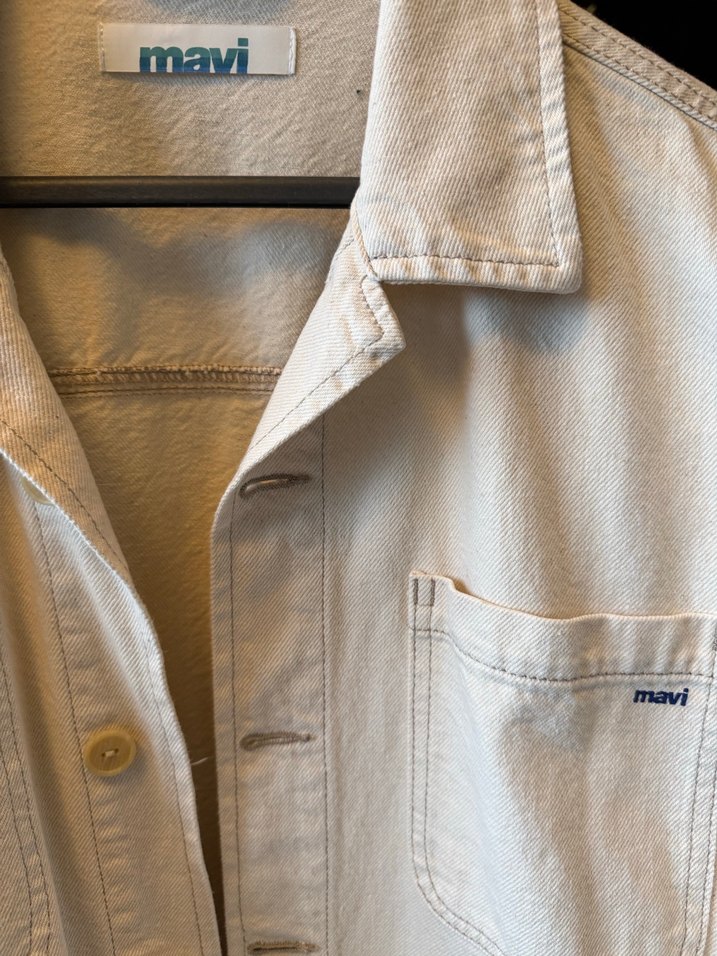 Mavi Beyaz Keten Midi Ceket - Görsel 2