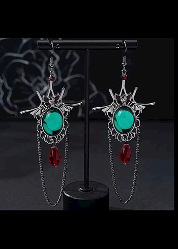 Pandora Turkuaz Taşlı Zincir Detaylı Gotik Küpe