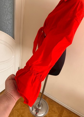 xl Beden kırmızı Renk Kırmızı Bağlamalı Kadın Gömlek