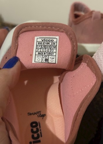 21 Beden pembe Renk Vicco Pembe Kız Bebek İlk Adım Ayakkabısı Velcro